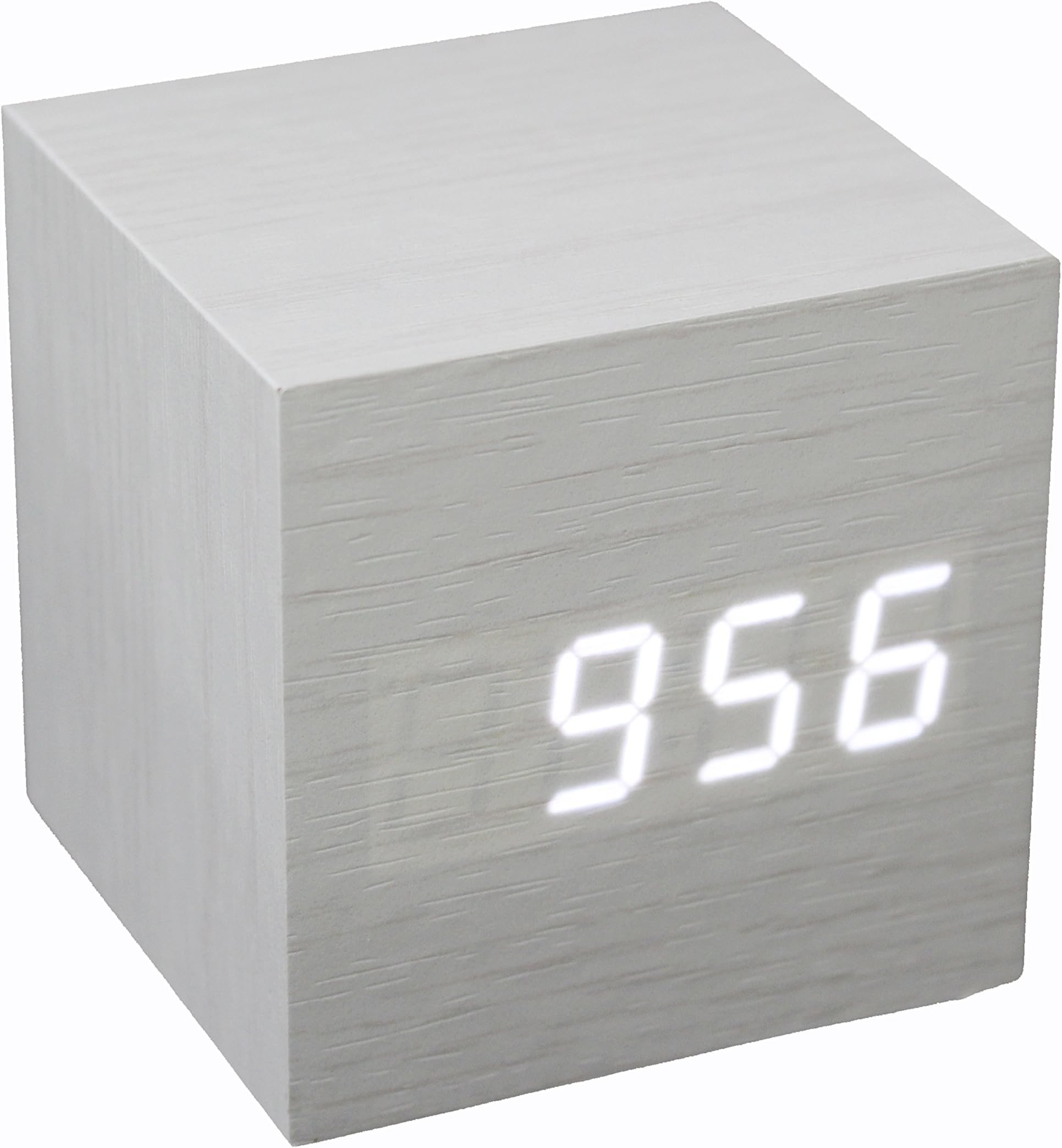 MFEI Clock Alarm Clocks Click Clock Cube, Wooden Alarm Clocks Cube Click Clock Time Temperature Display, Voice and Touch Activated