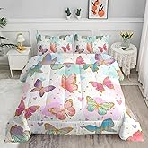 Axolotl Rainbow Butterflies Comforter Set,Twin Comforter Set for Girls,Gradient Pink Golden Butterfly Bedding Set for Girls Bedding,3D Butterflies Quilt Set for Women Adults,1 Comforter 2 Pillowcase