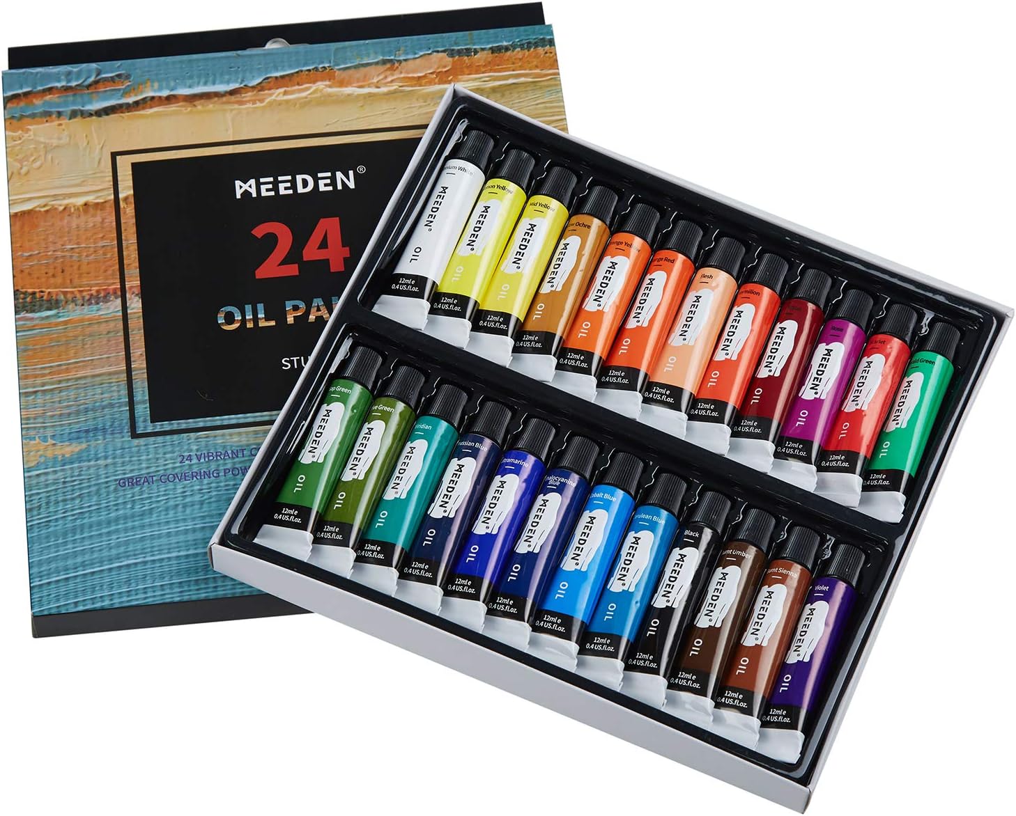 MEEDEN 46-Piece Oil Painting Set with Beech Wood Table Easel, 12MLX24 Oil Paint Tubes and All The Additional Supplies, Perfect for Beginning Artists, Students and Kids