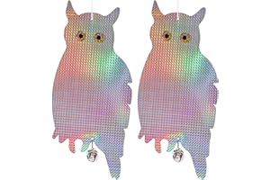Dyvicl Fake Owl Hanging Reflective Owl for Woodpecker Deterrent 2 Pack