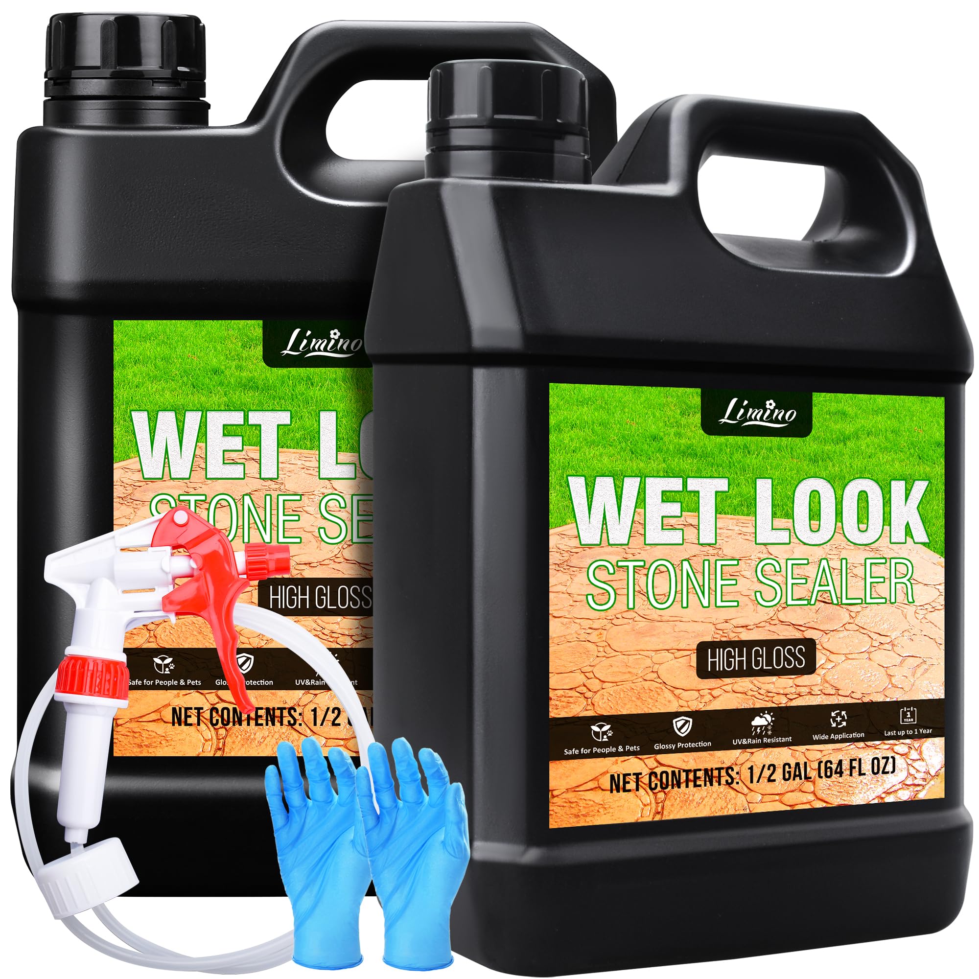 Wet Look Stone Sealer - 1 Gal High Gloss Paver Sealer Stone Colour Enhancer with Long-Lasting Gloss Protection, Stain Proof for Interior and Exterior Slate, Driveway, Floor