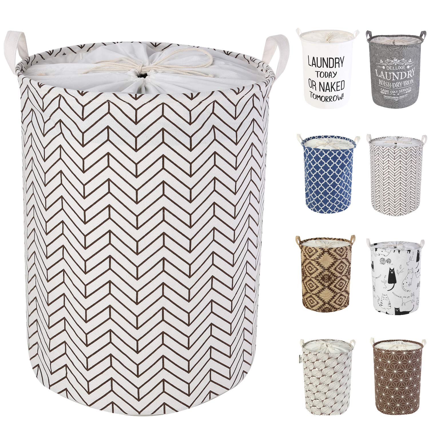 LessMo 17.7" Laundry Basket, Foldable Laundry Basket Storage Sorter, Drawstring Waterproof Closure for Dust-proof, for Room, Large Cotton and Linen Fabric