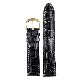 18mm Black Luxury Genuine Mens Leather Watch Bands Straps Replacements Heavy Grain Crocodile Embossed Genuine...