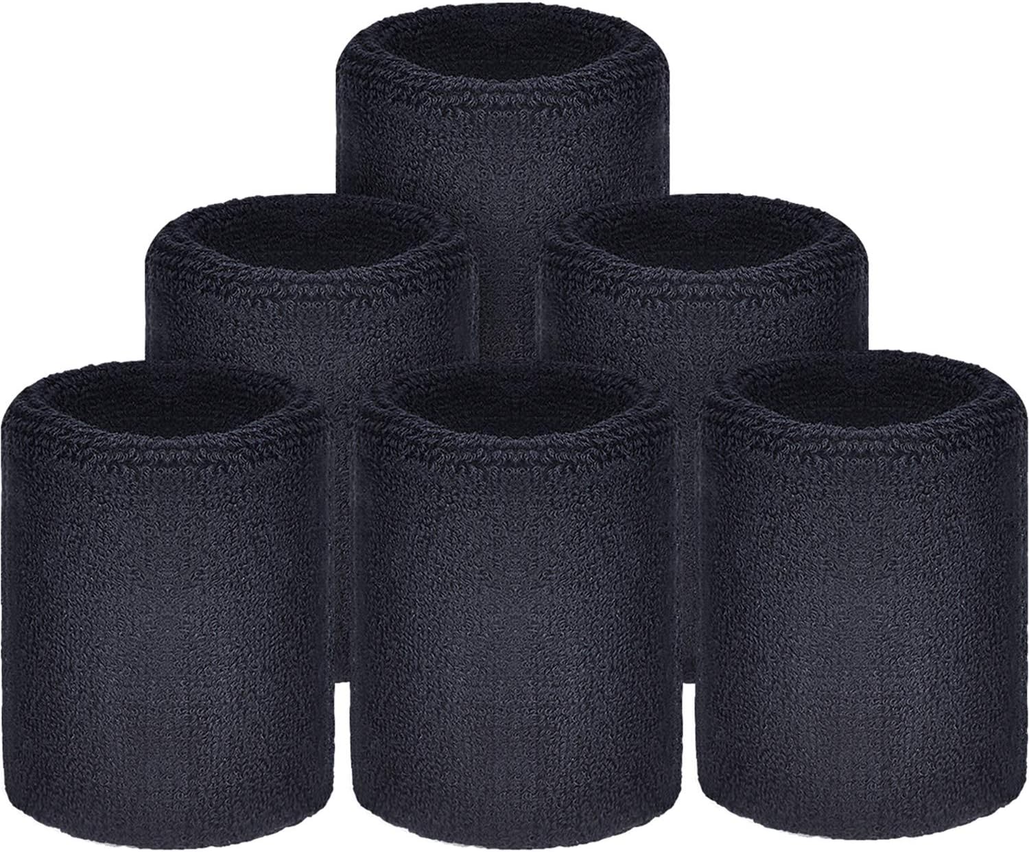 WILLBOND Sweatbands Wristbands for Football Basketball, Running Athletic Sports, Black, 6 Piece : Sports & Outdoors