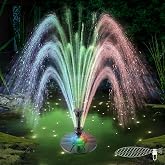 Jutai Electric Floating Pond Fountain 12V DC, 32.8ft Cord, Colorful Lights | uilt-in Filter System, Waterfall Fountain Pump, Day and Night Lighting, Energy Saving for Above Ground Pools