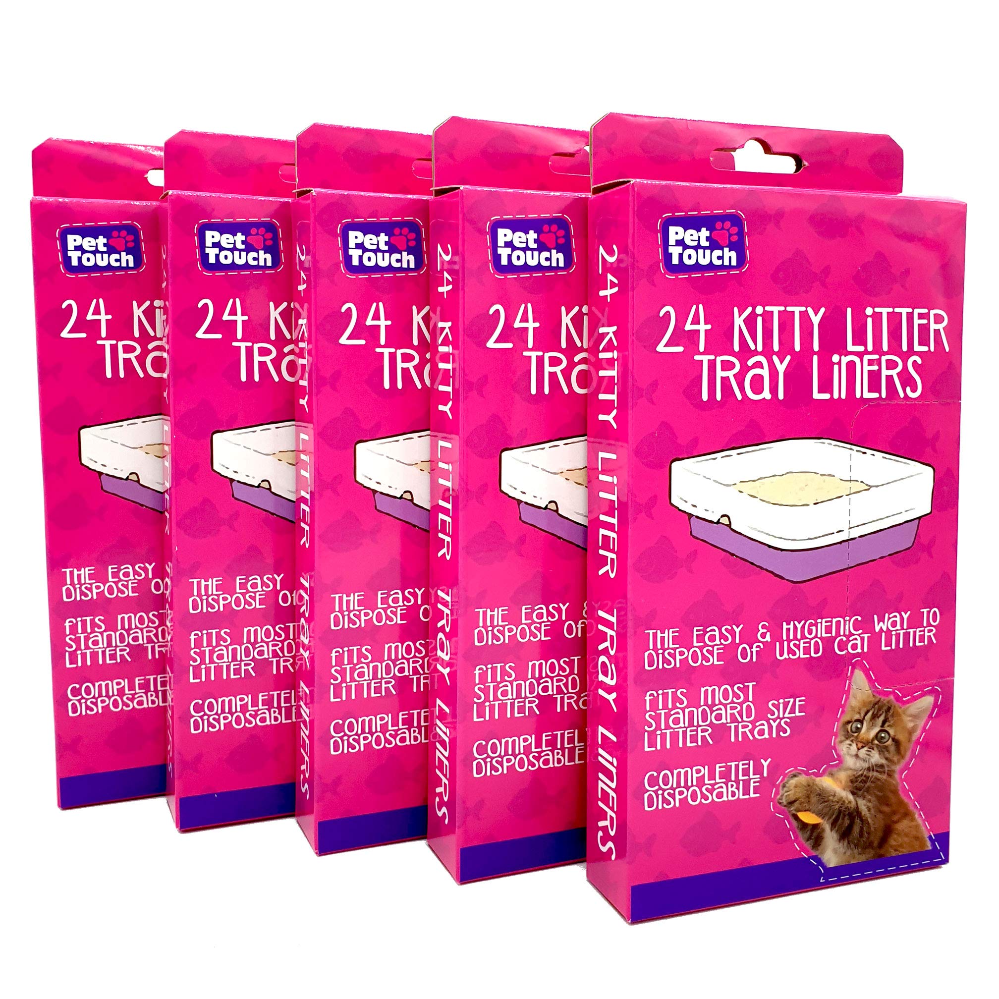 Pet Touch 5 X 24 Kitty Cat Litter Trays Liners | Fits Most Cat Litter Trays | Disposable & Hygienic (5 Box (120 Liners))
