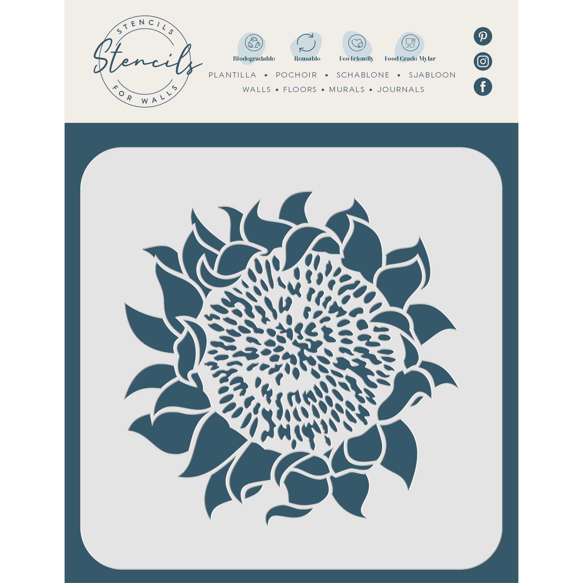 Sunflower Stencil, 16.5 x 16.5 cm (M) - Flower Floral Wall Art Stencils for Painting Template