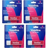 Vaseline Lip Therapy Care Rosy, Fast-Acting Nourishment, Ideal for Chapped, Dry, Cracked, or Damaged Lips, Lip Balm, 4-Pack, 0.16 Oz Each