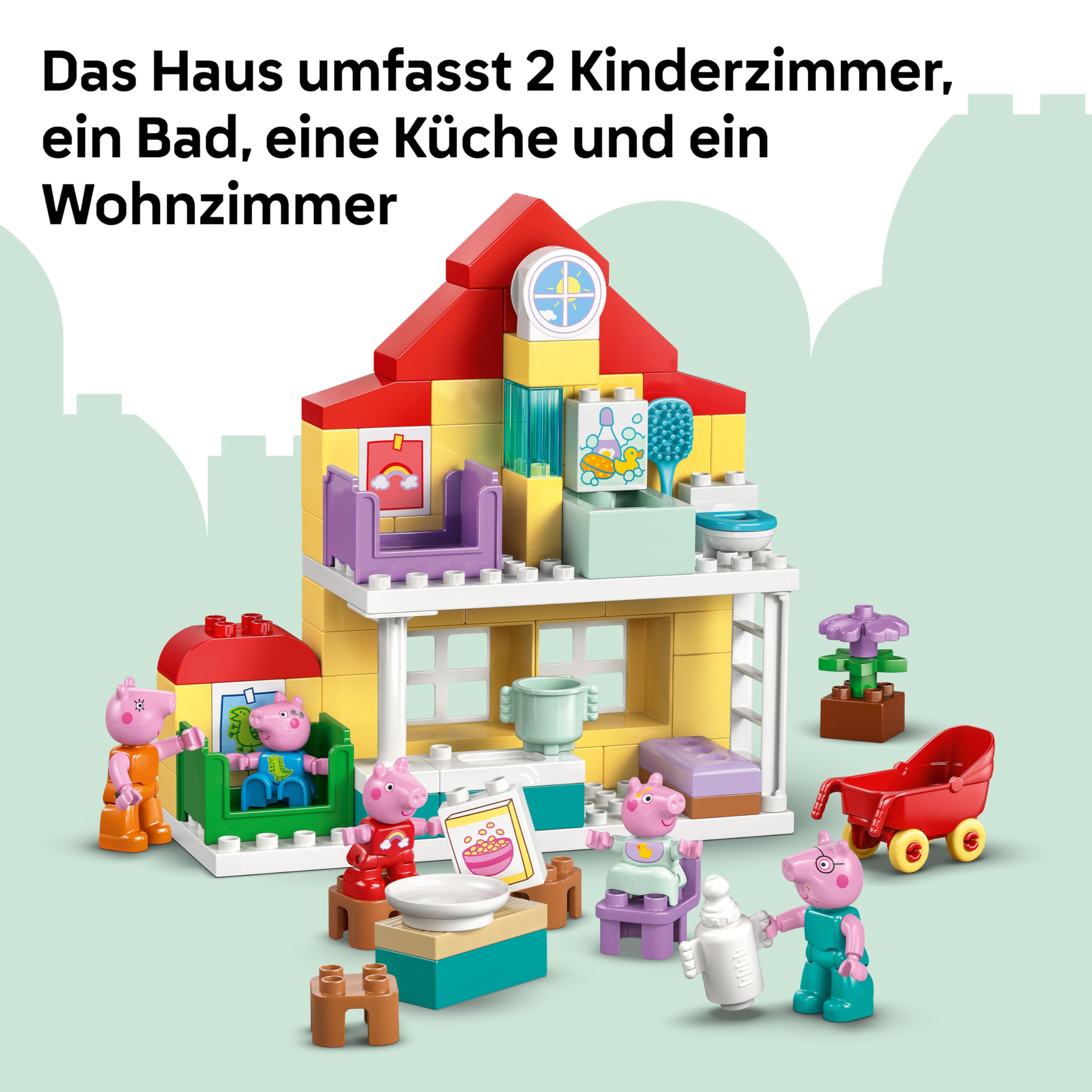 LEGO DUPLO Peppa Wutz Familienhaus - Lernspielzeug zur Förderung der Motorik - Montessori Spielzeug mit 5 Figuren & Puppenhaus Zubehör - Geschenk für Mädchen & Jungen ab 2 Jahren - 10467 4