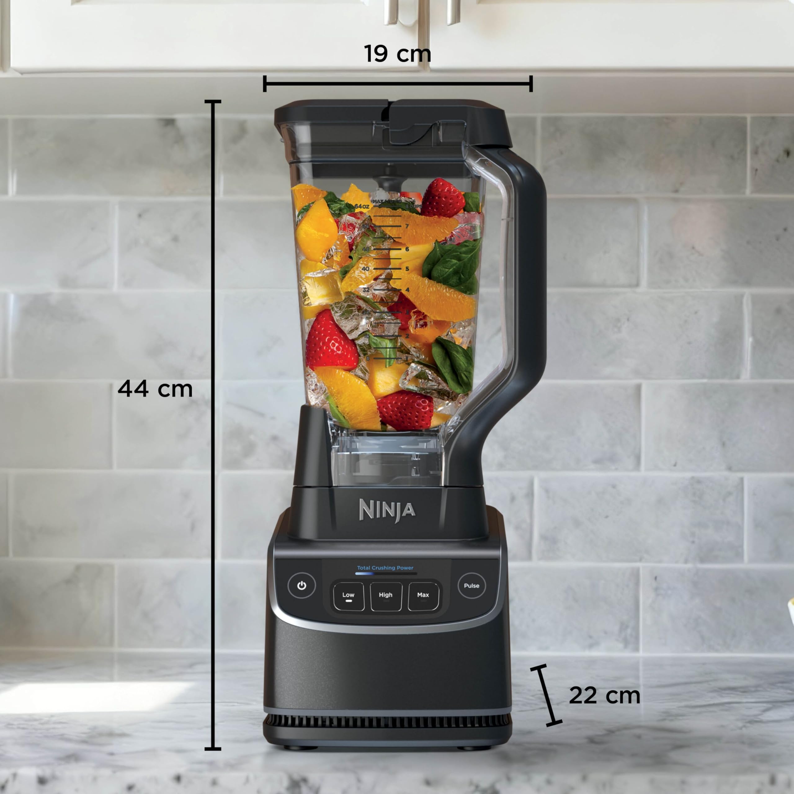 Ninja UltraCrush Mixer, 3 Geschwindigkeitsstufen, manueller Modus Impuls, Gefäß mit 1,9 Liter Fassungsvermögen für Flüssigkeiten, zur Zubereitung von Smoothies, Dips, Soßen und mehr, Schwarz BP201EU 8