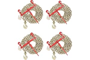 A A IN AAIN Chain and Binder Kit丨G80 3/8" x 10' Transport Chain and 3/8"-1/2" Load Binder丨Ratchet Chain Binders 9,200 LBS WLL丨Chain and Binder Set for Industrial Agricultural Traction Applications 4 Pack
