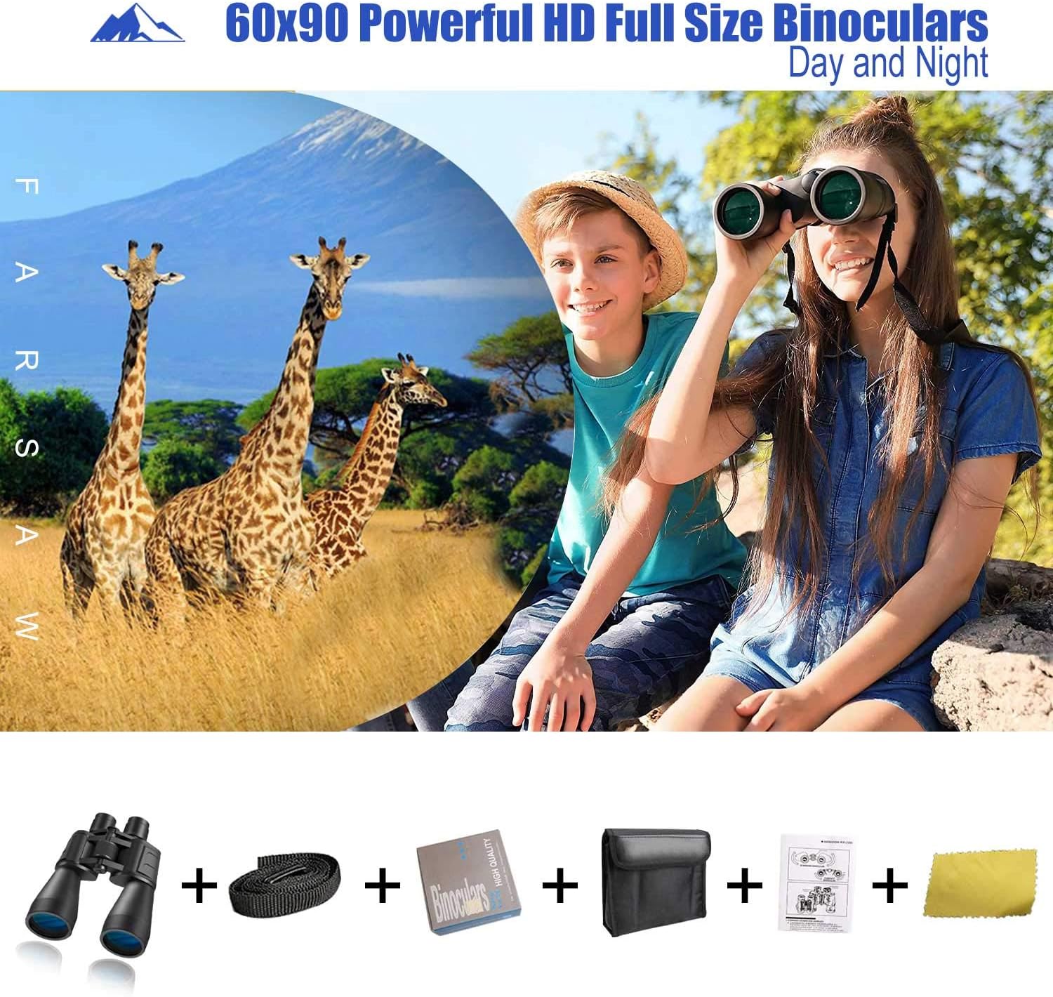 60x90 Binoculars for Adults Waterproof Binoculars for Bird Watching, Professional Binoculars Telescope Gifts Cool Stuff for Men& Women, Travel, Watching Outdoor Sports, Concerts, Sports Events : Camera & Photo