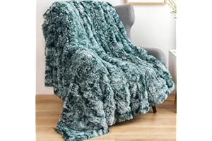 GONAAP Fuzzy Faux Fur Throw Blanket Frosty Green Super Soft Cozy Plush Fuzzy Shaggy Blanket for Couch Sofa Bed (Frosty Green, Throw(50"x60"))