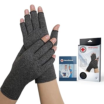 Von Ärzten Entwickelte Arthritis Kompressions-Handschuhe und von Ärzten verfasstes Handbuch (Grau, M)