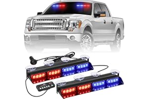 AINBIN 2 in 1 14 inch Emergency Strobe Dash Police Lights 32 LED Red Blue Police Bar Safety Flashing Warning Hazard Interior Front/Rear Windshield Lights w/Suction Cups for Vehicles Trucks Car