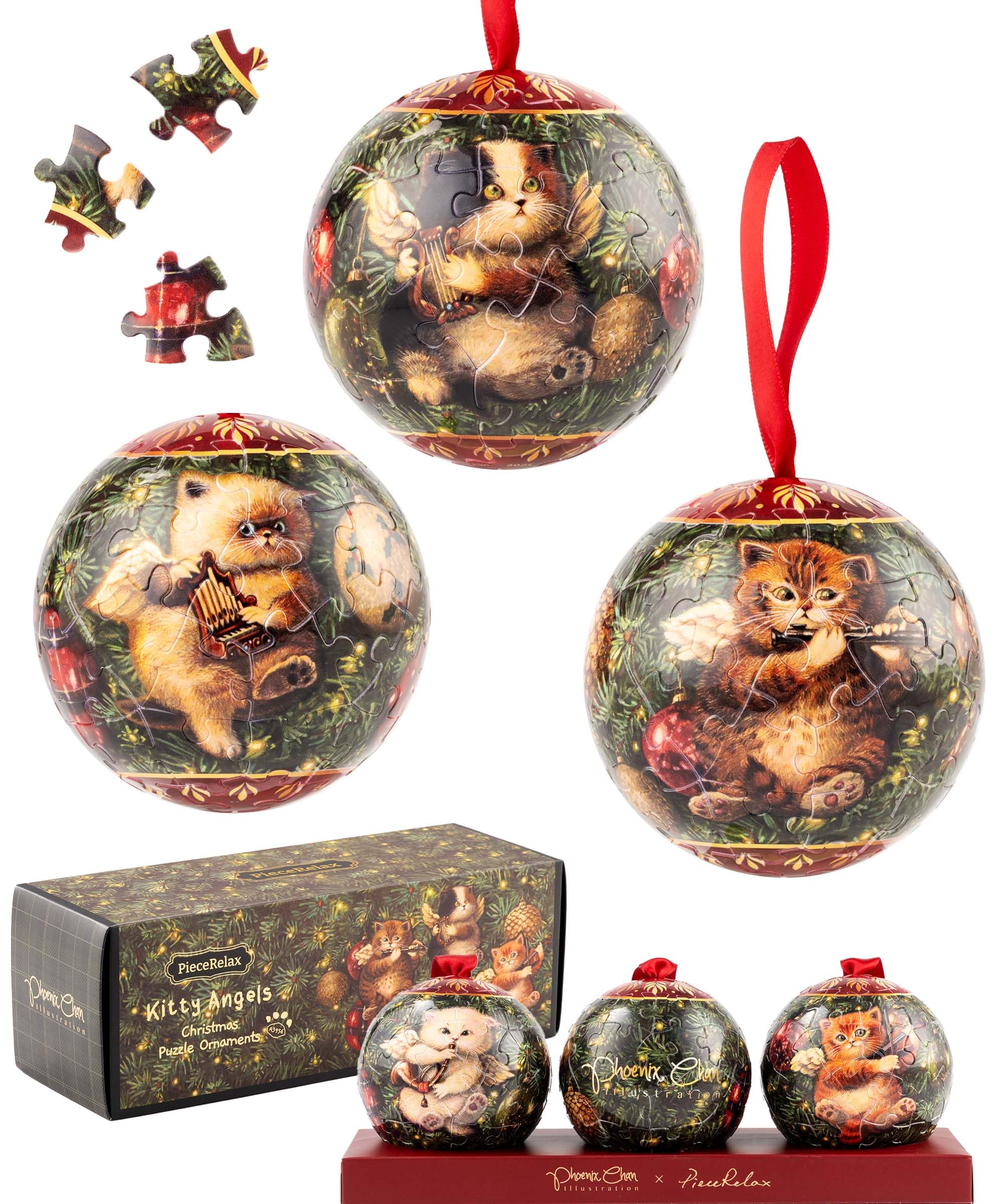 PieceRelax Christmas Puzzle Ornaments 180 Pieces – Phoenix Chan – Kitty Angels Limited Edition Decorative Keepsake [A3956]