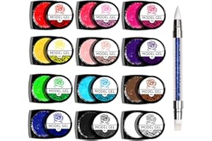 QIUFSSE 12 Colors Sculpture Painting Set, 3D Nail Art Set with Carved Painting Pen, Salon Creative DIY Gel Nails