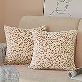 FY FIBER HOUSE Leopard Print Pillow Cover Flannel Fleece Throw Pillow Cases Covers for Couch Bed Sofa Set of 2, 20 x 20 Inch, Brown