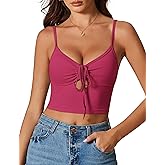 Avidlove Women Sexy Tie Front Crop Top V Neck Cutout Spaghetti Strap Y2k Cami Tank Top Going Out Camisole Tops