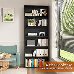 Vongrasig 6-Tier Open Bookcase and Bookshelf, Floor
