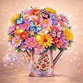 CUISH Pop Up Card with Music and Lights 3D Paper Flower Bouquet with Butterflies – Greeting Card, Birthday Cards, Thank You Card for Women, Mom, Wife, Daughter – Gift with Envelope-Chamomile