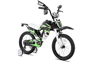 KEANO Motocross Style Kids Bike for Boys Girls Ages 3-7 Years, 12 & 16 Inch Bikes with Training Wheels and Number Plate, Children Bicycles Black