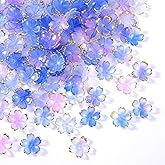 100 Pcs Flower Beads for Jewelry Making Cherry Blossom Beads Flower Petal Bead Cherry Blossom Acrylic Blue Violet Mini Floral Spacer Beads 5-Petal Gradient for Bracelets Necklaces Earrings