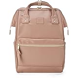 Kah&Kee Leather Backpack Diaper Bag Laptop Travel Doctor Teacher Bag For Women Man (Tan Pink II)