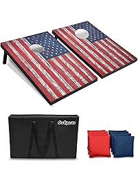 GoSports Classic Cornhole Set - Includes 8 Bean Bags, Travel Case and Game Rules (Choose between Classic, American Flag, and Football Designs)