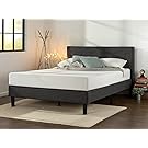 Zinus Upholstered Diamond Stitched Platform Bed in Dark Grey, Queen