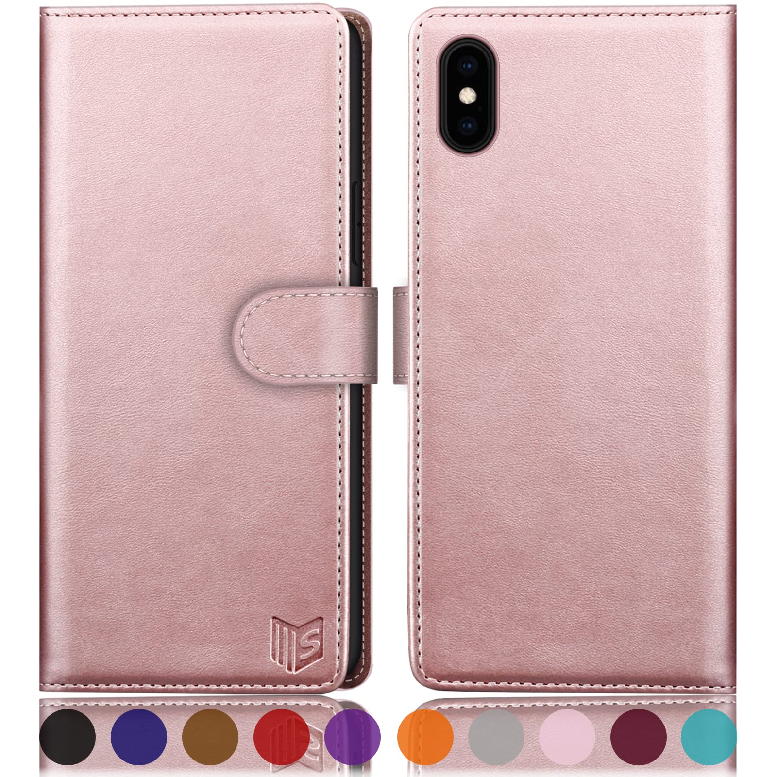 SUANPOT for iPhone XS Max 6.5" case with [Credit Card Holder][RFID Blocking],PU Leather Flip Book Protective Cover Women Men for Apple XS Max Phone case Rose Gold