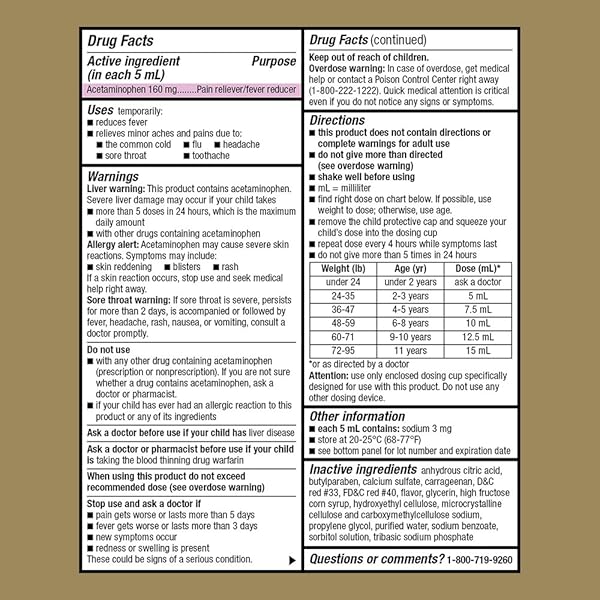 GOODSENSE CHILDREN’S PAIN RELIEVER ORAL SUSPENSION LIQUID, BUBBLE GUM FLAVOR, ACETAMINOPHEN 160 MG PER 5 ML, EFFECTIVE, SAFE PAIN RELIEVER/FEVER REDUCER FOR CHILDREN AGE 2-11 YEARS, 4 OUNCES
