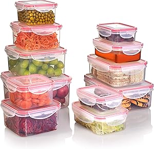SEALCO Food Storage Containers with Lids – Reusable Plastic Containers – BPA-Free, Stackable, Microwave, Dishwasher, Freezer Safe – Airtight – 12 Piece Set