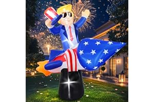 Boveco 6FT Inflatable Decoration President Ride on Rocket 4th of July Blow up Outdoor Inflatables Patriotic Independence Day Build-in LED Lights Indoor Decor for Holiday Home Garden Yard Lawn
