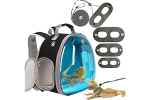 WEVONIGU Bearded Dragon Travel Backpack with Harness and Leash Set,Lizard Backpack Travel Carrier,Space Capsule Clear Bubble Window Astronaut Reptile Carrier Backpack, Airline Approved