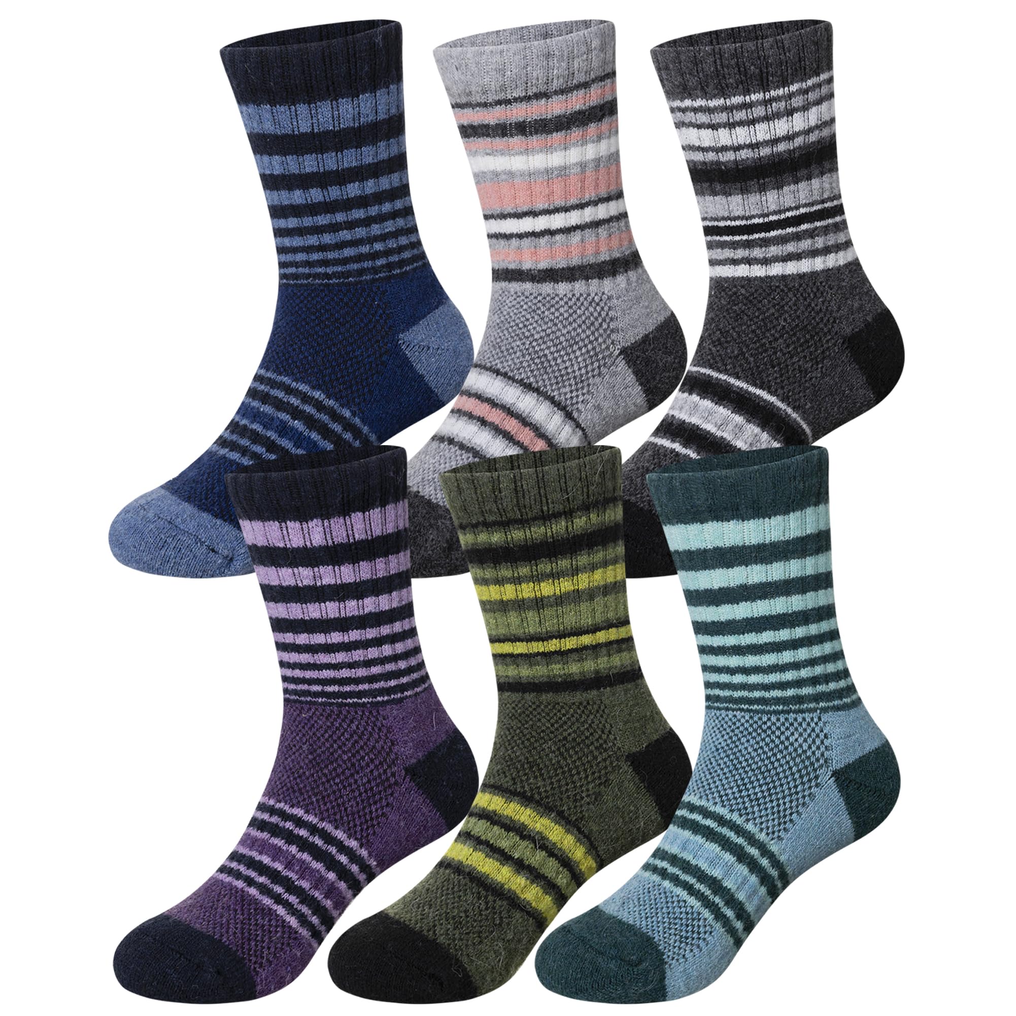 Kids Merino Wool Hiking Socks Toddlers Boys Girls Thermal Warm Winter Cushion Moisture Wicking Crew Boot Socks 6 Pairs