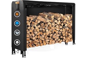 DOCEPERT Outdoor Firewood Rack Cover 8 feet，420D Oxford Firewood Cover with Waterproof Zipper，log rack cover With Openable Front Flap（96"X24"X49", Black