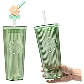 Bzyoo 26oz BPA Free Tumbler with Straw & Lid - Cute Flower Silicone Straw Tips, Liner Grip Design for Easy Hold, Personalized & Unique Elbow Shape - Perfect for Office, and Everyday Use (color: Green)