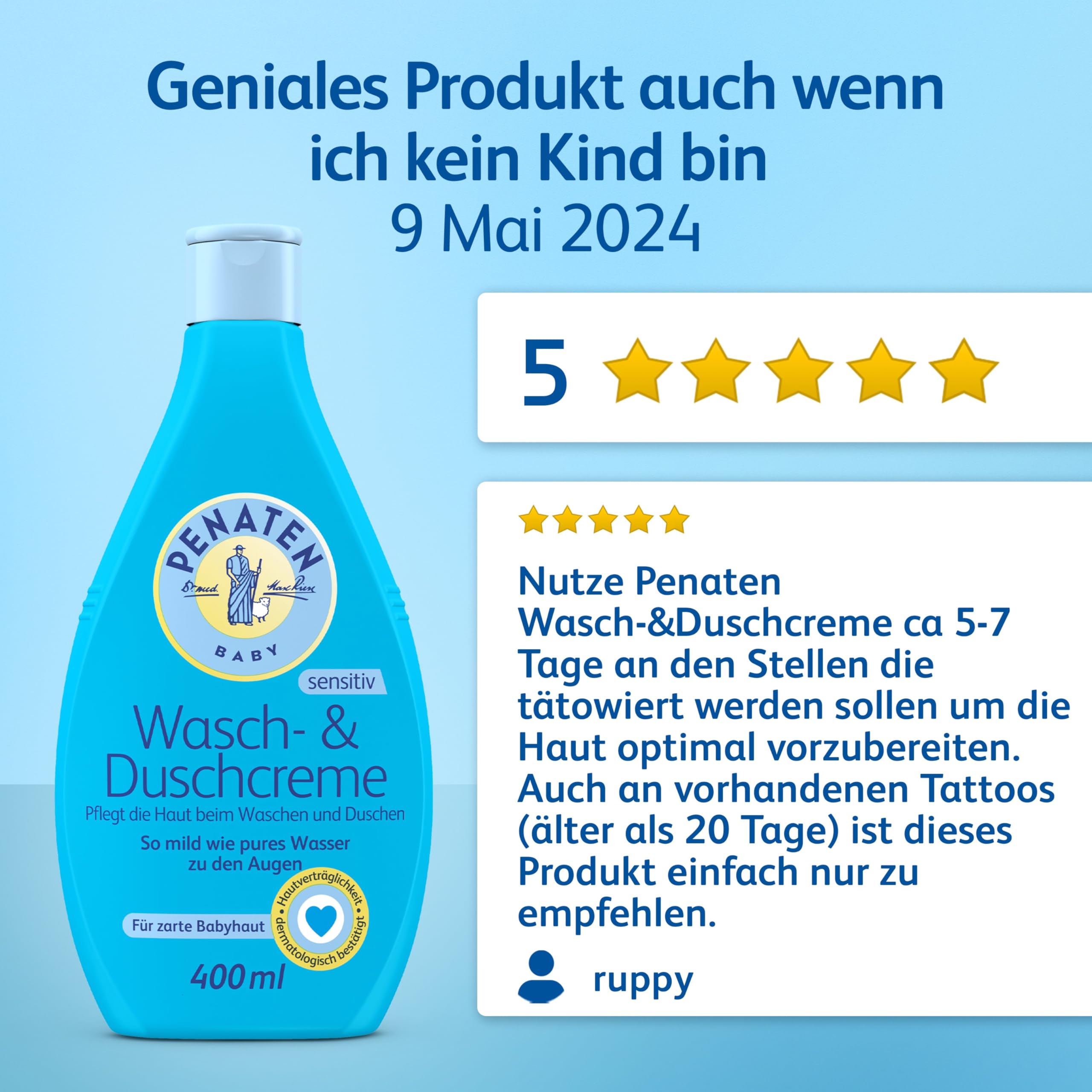 Penaten Wasch- & Duschcreme mildes Baby Duschgel & Baby Shampoo ohne Parabene & Farbstoffe speziell für Neugeborene entwickelt,400ml 6