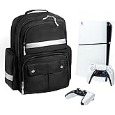 Ezgnuk Game Backpack for PS5 Silm Console, Protective Travel Carrying Case for PlayStation 5 Slim, Laptop, Headphones, Game Discs and Accessories Large Capacity