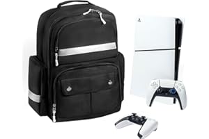 Ezgnuk Game Backpack for PS5 Silm Console, Protective Travel Carrying Case for PlayStation 5 Slim, Laptop, Headphones, Game Discs and Accessories Large Capacity