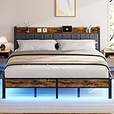 Liians King Size Bed Frame with USB Charging Station, Storage Headboard with Smart LED Lights, Metal Platform Bed Noise Free, No Box Spring Needed, Easy Assembly