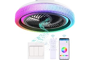Zvaiuk 20" Bladeless Low Profile Ceiling fans With Lights and Remote, ，Modern Flush Mount Enclosed Ceiling Fan with Smart APP Control Music Speaker, 6 Speed Reversible