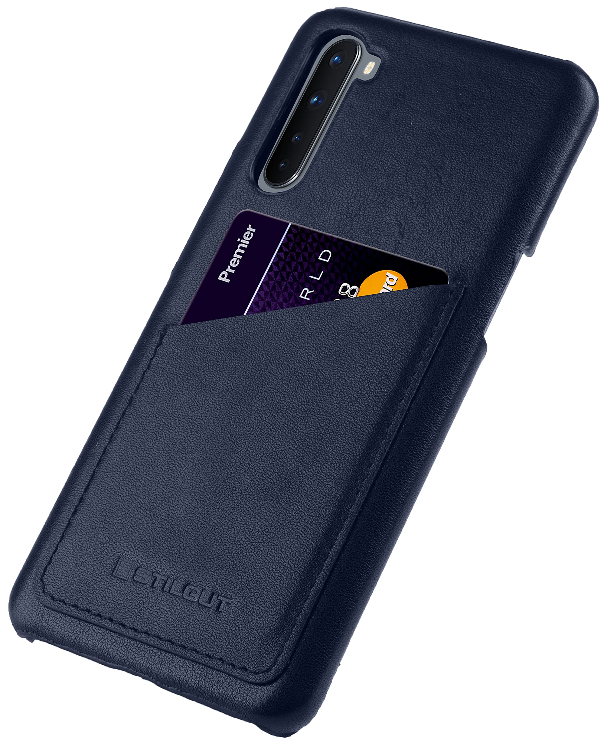 StilGut Back Cover for OnePlus Nord, Genuine Leather OnePlus Nord Case with Card Holder, Darkblue Nappa
