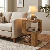 COZAYH Farmhouse Geometric Wood End Table, Distressed Accent Side Table with Two Storage Space, 3-Layer Cube Design for Bedroom, Living Room, Entryway.