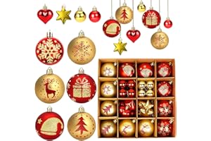 Christmas Balls Ornaments Red and Gold Xmas Tree Decoration,40 PCS Shatterproof Plastic Hanging Baubles Decorations with Lany