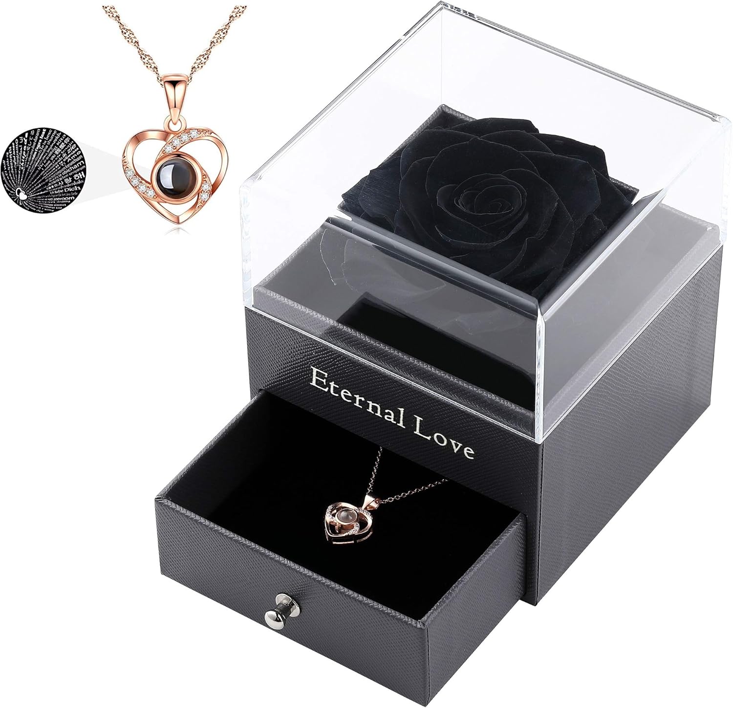 Real Preserved Rose Eternal Rose Gift Box With Rose Necklace Handmade Fresh Rose Gift For Her On Birthday Christmas Mother S Day Valentine S Day Black Kitchen Dining Amazon Com