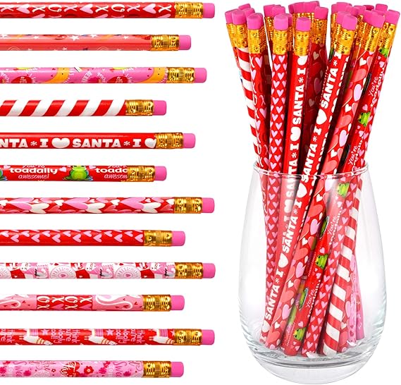 48 Pieces Valentine's Day Pencils Assorted Patterns Wood
