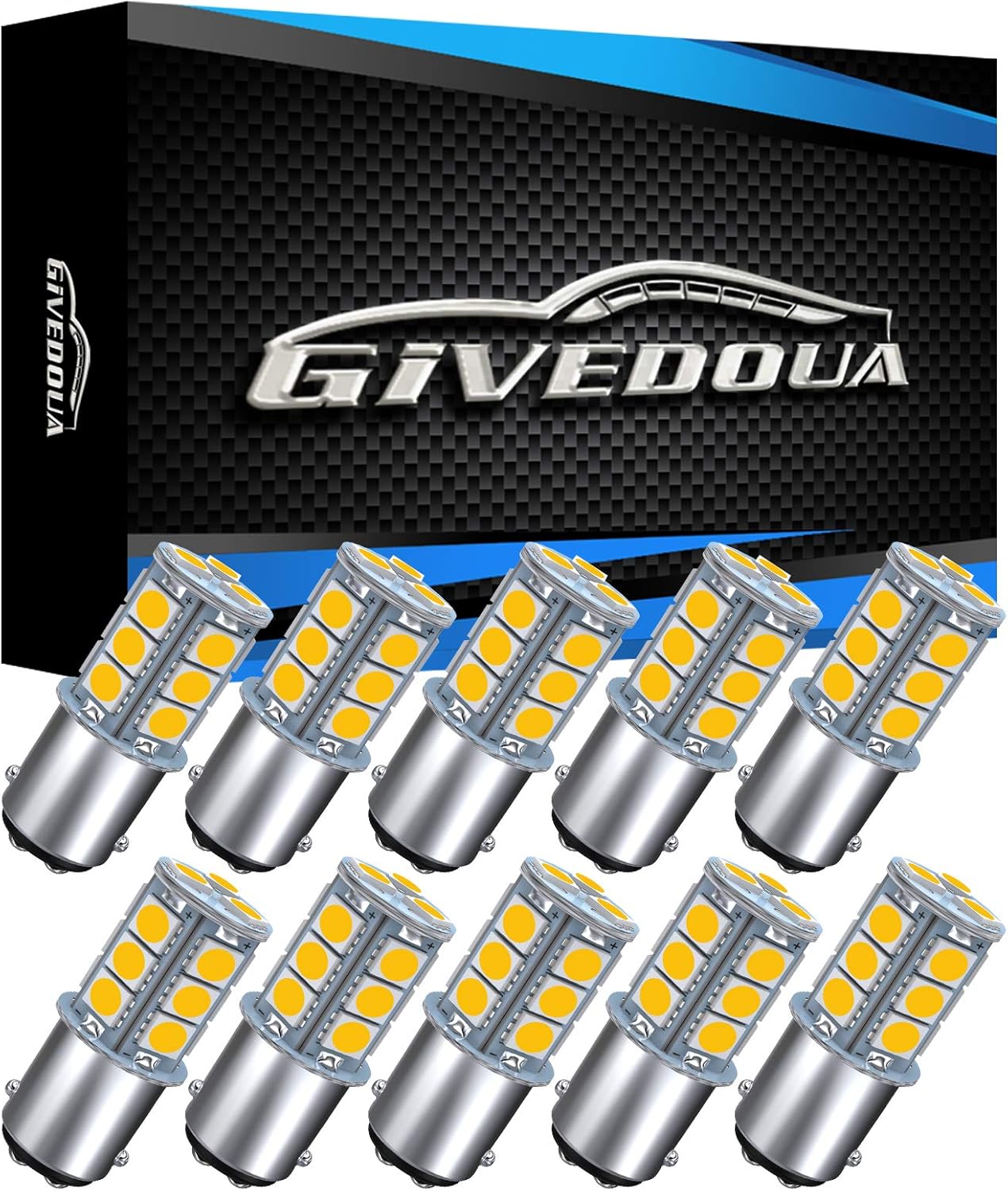 GIVEDOUA BA15D LED RV Bulb , 1004 1076 1130 1142 1176 LED Light Bulbs Replacement for 12V RV Car Trailer Motorhome Camper Tail Boat Interior LED Light, Super Bright 5050 18-SMD Warm White,(10pcs)