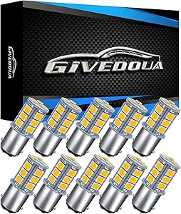 GIVEDOUA BA15D LED RV Bulb , 1004 1076 1130 1142 1176 LED Light Bulbs Replacement for 12V RV Car Trailer Motorhome Camper Tail Boat Interior LED Light, Super Bright 5050 18-SMD Warm White,(10pcs)